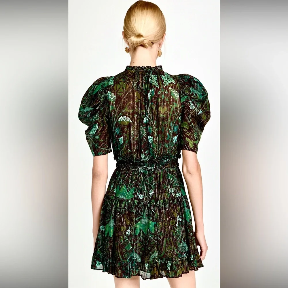 🌺🎉HP🎉🌺 NWT Ulla Johnson Ada Chiffon Mini Dress Rainforest - Picture 8 of 16